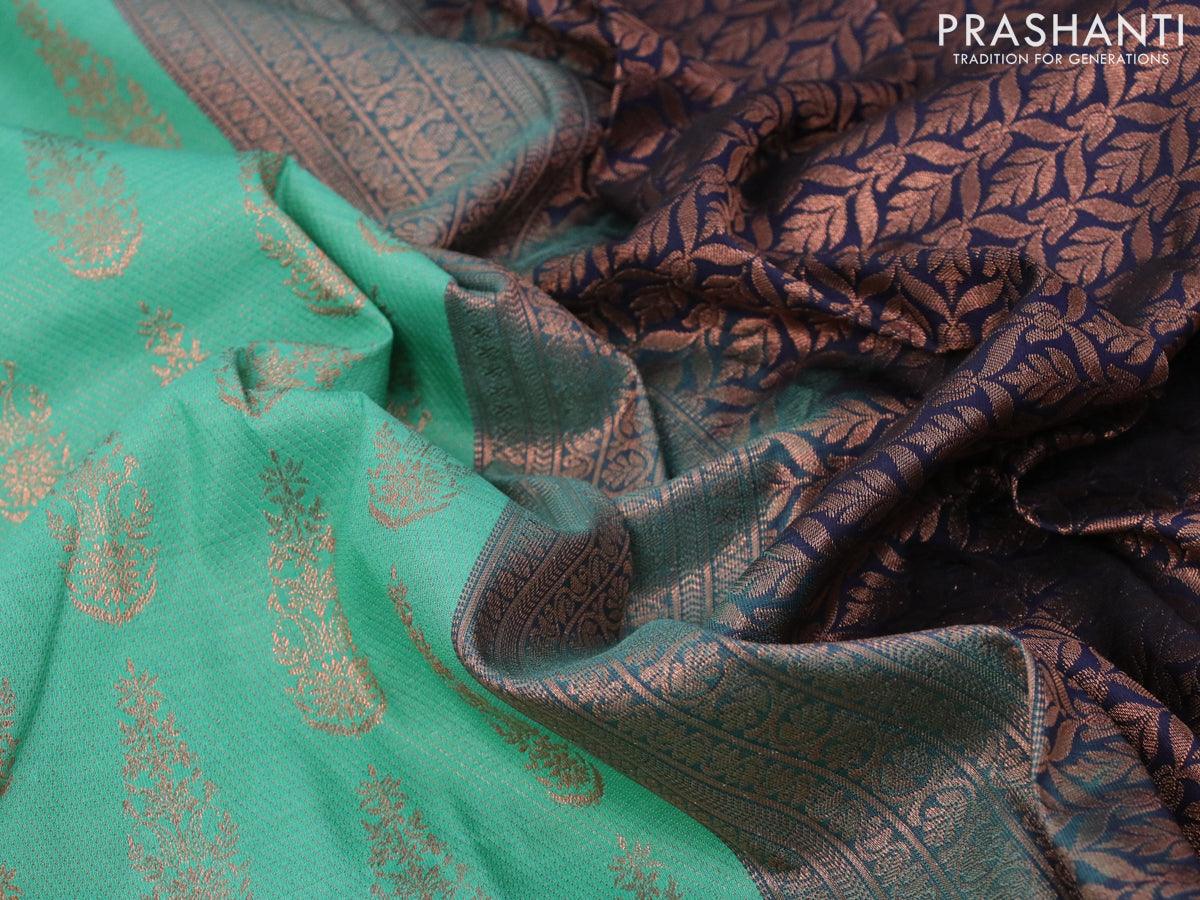 Blue plain design Bangalore silk saree, contrast vidarbha border of  traditional designs & intricately designed pallu