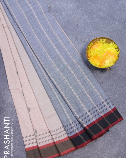 Bengal soft cotton saree beige and black with thread woven buttas and simple border - {{ collection.title }} by Prashanti Sarees
