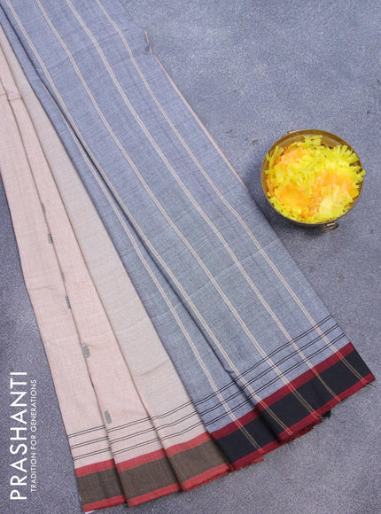 Bengal soft cotton saree beige and black with thread woven buttas and simple border - {{ collection.title }} by Prashanti Sarees