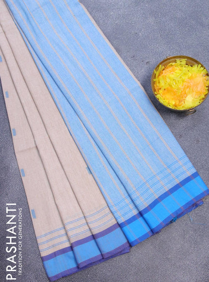 Bengal soft cotton saree beige and blue with thread woven buttas and simple border - {{ collection.title }} by Prashanti Sarees