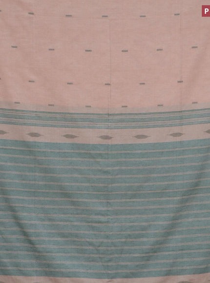 Bengal soft cotton saree beige and green with thread woven buttas and simple border - {{ collection.title }} by Prashanti Sarees