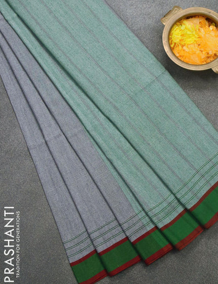 Bengal soft cotton saree grey and green shade with thread woven buttas and simple border - {{ collection.title }} by Prashanti Sarees