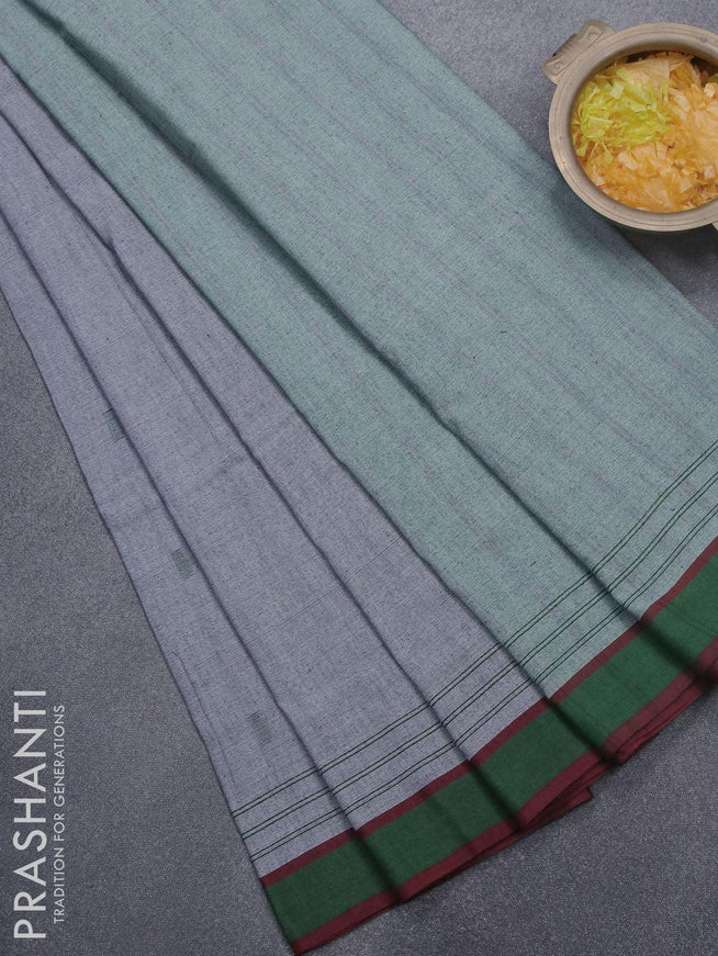 Bengal soft cotton saree grey and green shade with thread woven buttas and simple border - {{ collection.title }} by Prashanti Sarees