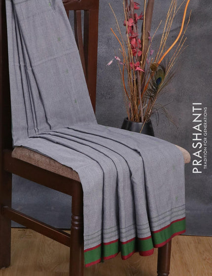 Bengal soft cotton saree grey and green shade with thread woven buttas and simple border - {{ collection.title }} by Prashanti Sarees