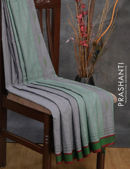 Bengal soft cotton saree grey and green shade with thread woven buttas and simple border - {{ collection.title }} by Prashanti Sarees