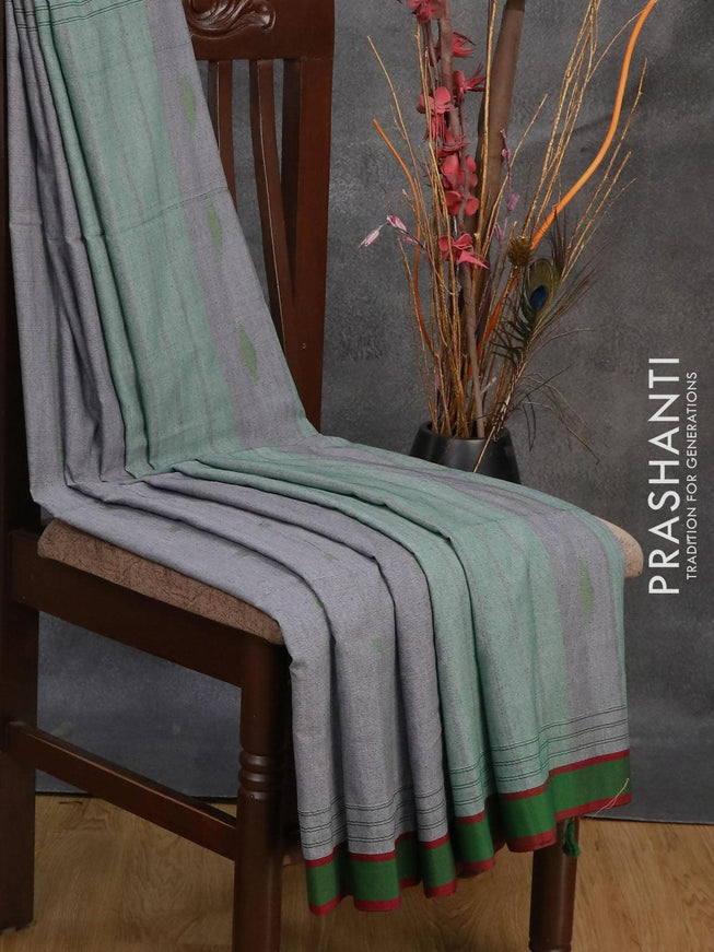 Bengal soft cotton saree grey and green shade with thread woven buttas and simple border - {{ collection.title }} by Prashanti Sarees