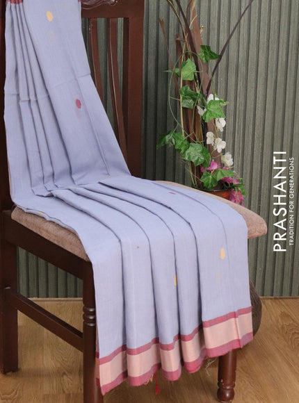 Bengal soft cotton saree grey and maroon with thread woven buttas and contrast border - {{ collection.title }} by Prashanti Sarees