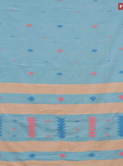 Bengal soft cotton saree light blue and teal green with thread woven buttas and zari woven simple border - {{ collection.title }} by Prashanti Sarees