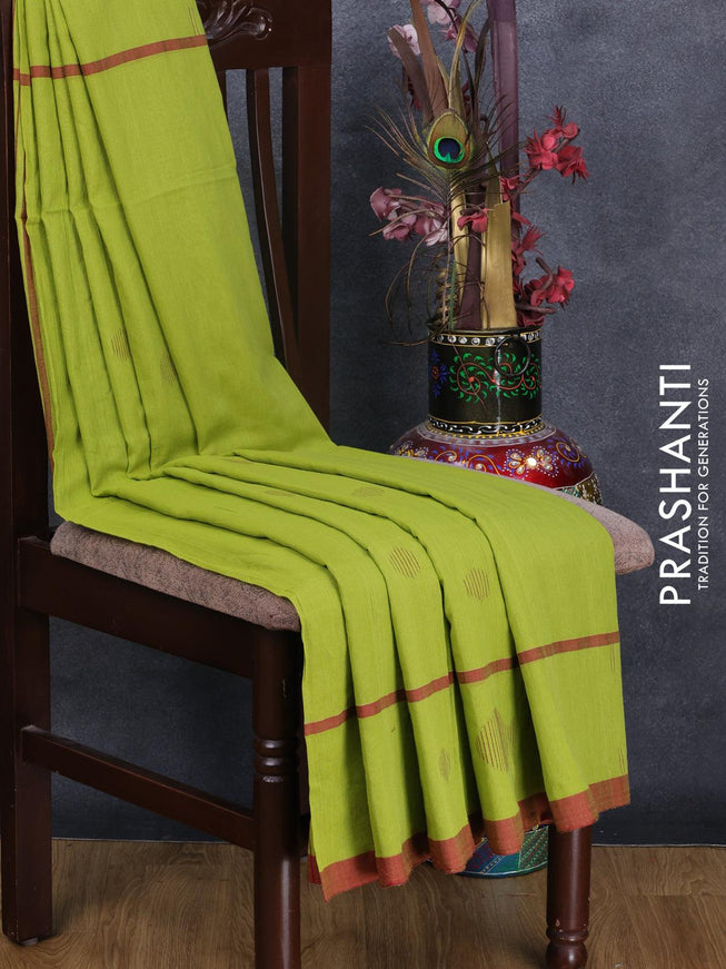 Bengal soft cotton saree light green and maroon with thread woven buttas and simple border - {{ collection.title }} by Prashanti Sarees