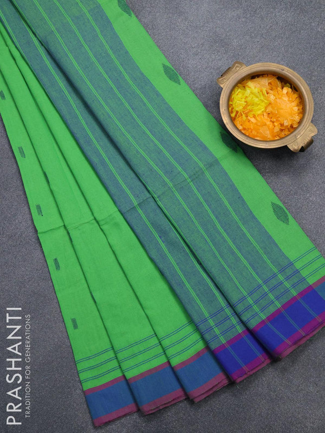 Bengal soft cotton saree light green with thread woven buttas and simple border - {{ collection.title }} by Prashanti Sarees