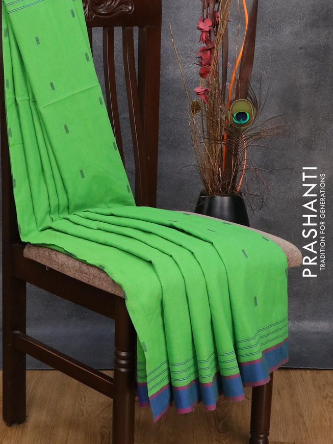 Bengal soft cotton saree light green with thread woven buttas and simple border - {{ collection.title }} by Prashanti Sarees