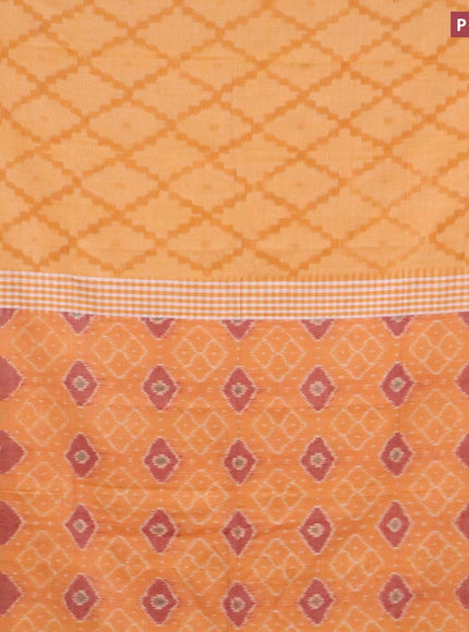 Bengal soft cotton saree pale orange shade and mustard yellow with allover ikat weaves and contrast border - {{ collection.title }} by Prashanti Sarees