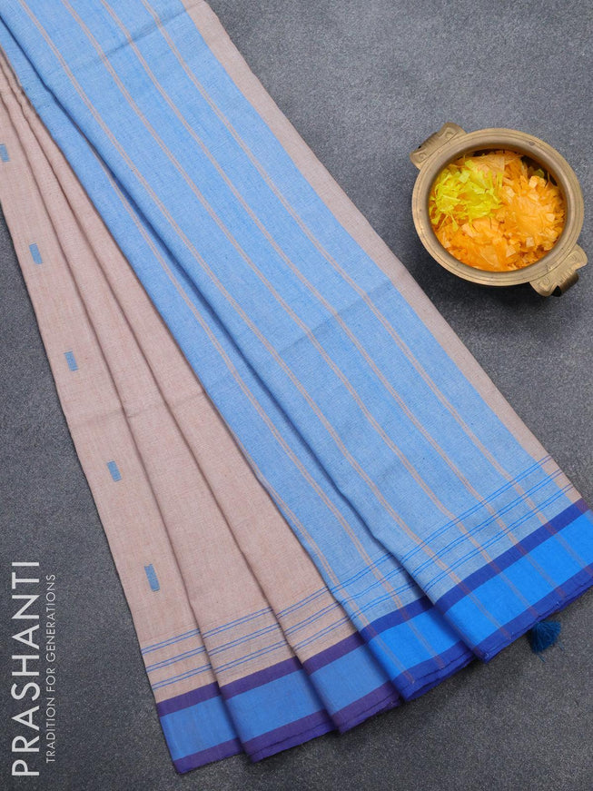 Bengal soft cotton saree pastel peach and light blue with thread woven buttas and simple border - {{ collection.title }} by Prashanti Sarees