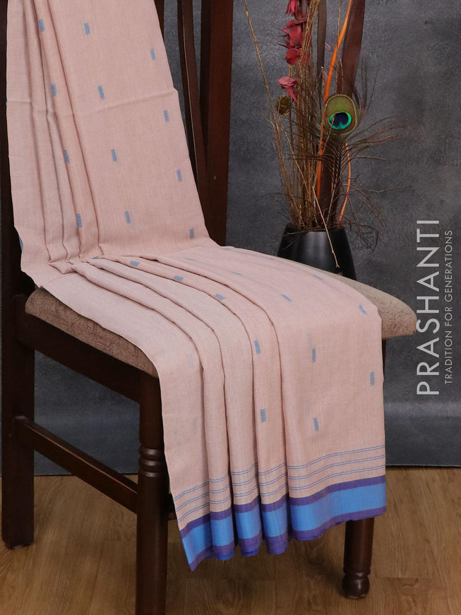 Bengal soft cotton saree pastel peach and light blue with thread woven buttas and simple border - {{ collection.title }} by Prashanti Sarees