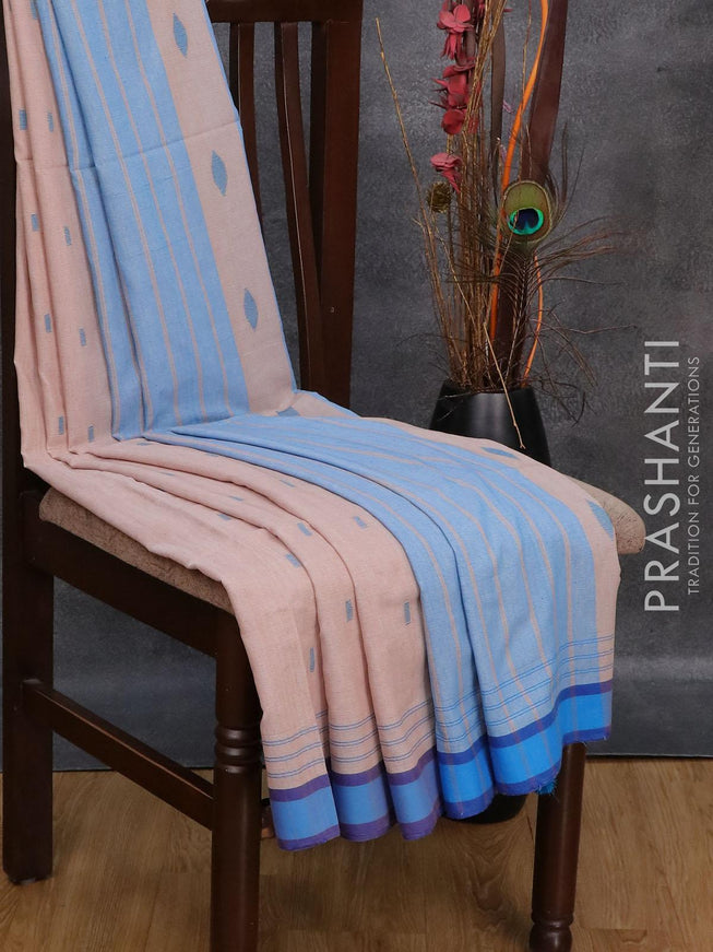 Bengal soft cotton saree pastel peach and light blue with thread woven buttas and simple border - {{ collection.title }} by Prashanti Sarees