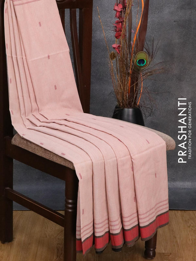 Bengal soft cotton saree peach shade and maroon with thread woven buttas and simple border - {{ collection.title }} by Prashanti Sarees