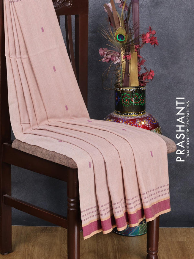 Bengal soft cotton saree peach shade and purple with thread woven buttas and simple border - {{ collection.title }} by Prashanti Sarees