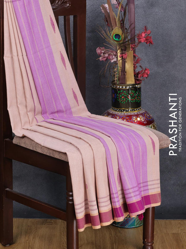 Bengal soft cotton saree peach shade and purple with thread woven buttas and simple border - {{ collection.title }} by Prashanti Sarees