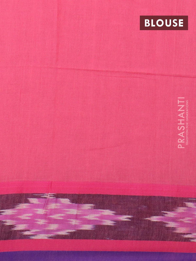 Bengal soft cotton saree pink and deep violet with butta prints and ikat woven border - {{ collection.title }} by Prashanti Sarees