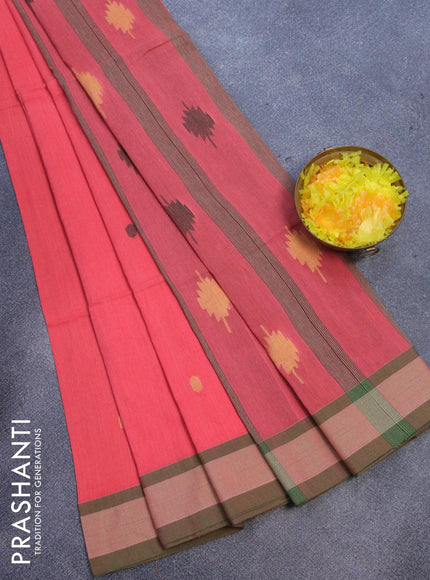 Bengal soft cotton saree pink shade and green shade with thread woven buttas and simple border - {{ collection.title }} by Prashanti Sarees