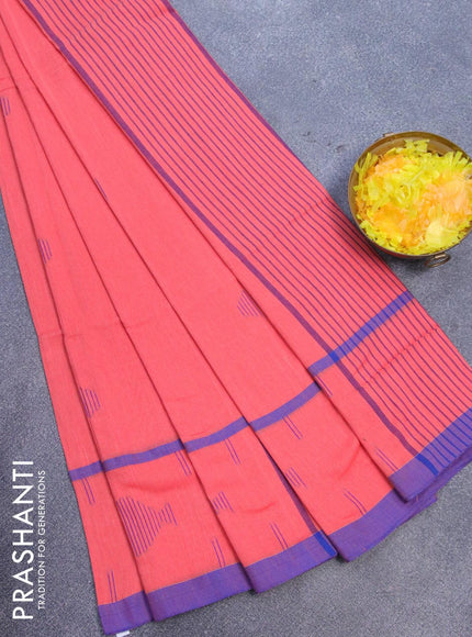 Bengal soft cotton saree red shade and blue with thread woven buttas and simple border - {{ collection.title }} by Prashanti Sarees