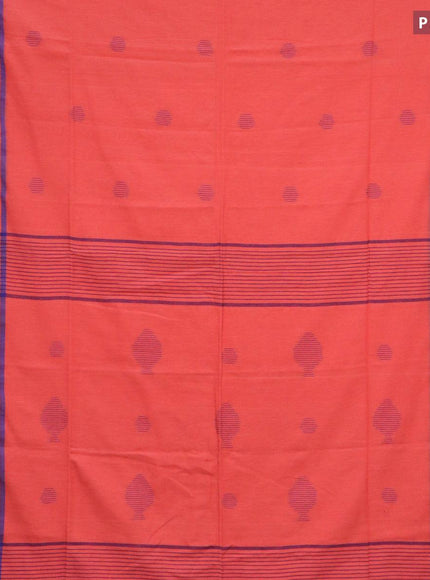 Bengal soft cotton saree red shade and blue with thread woven buttas and simple border - {{ collection.title }} by Prashanti Sarees