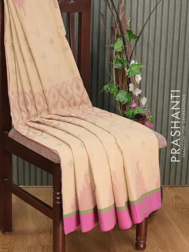 Bengal soft cotton saree sandal and purple with allover ikat weaves and simple border - {{ collection.title }} by Prashanti Sarees