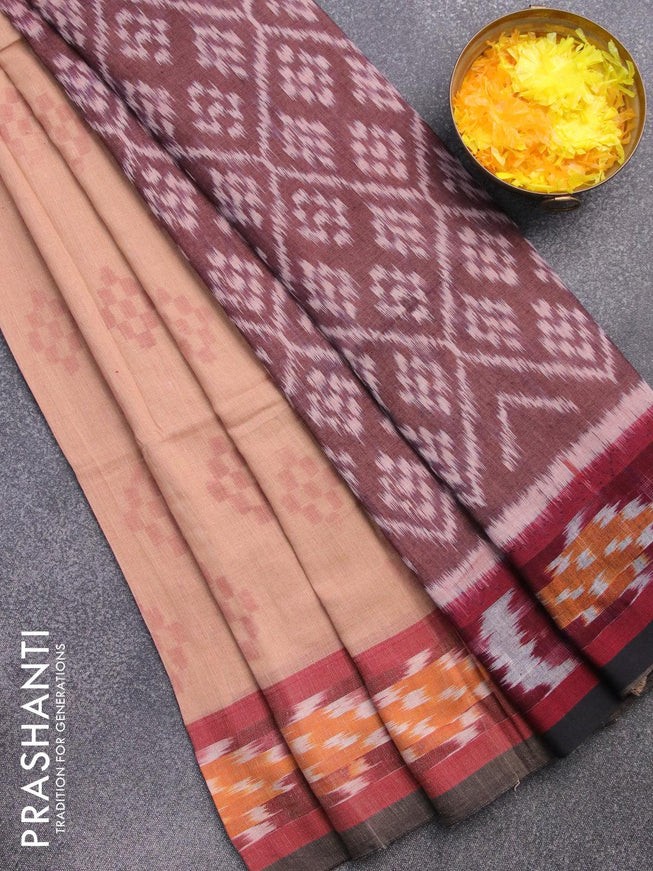 Bengal soft cotton saree sandal with butta prints and ikat woven border - {{ collection.title }} by Prashanti Sarees