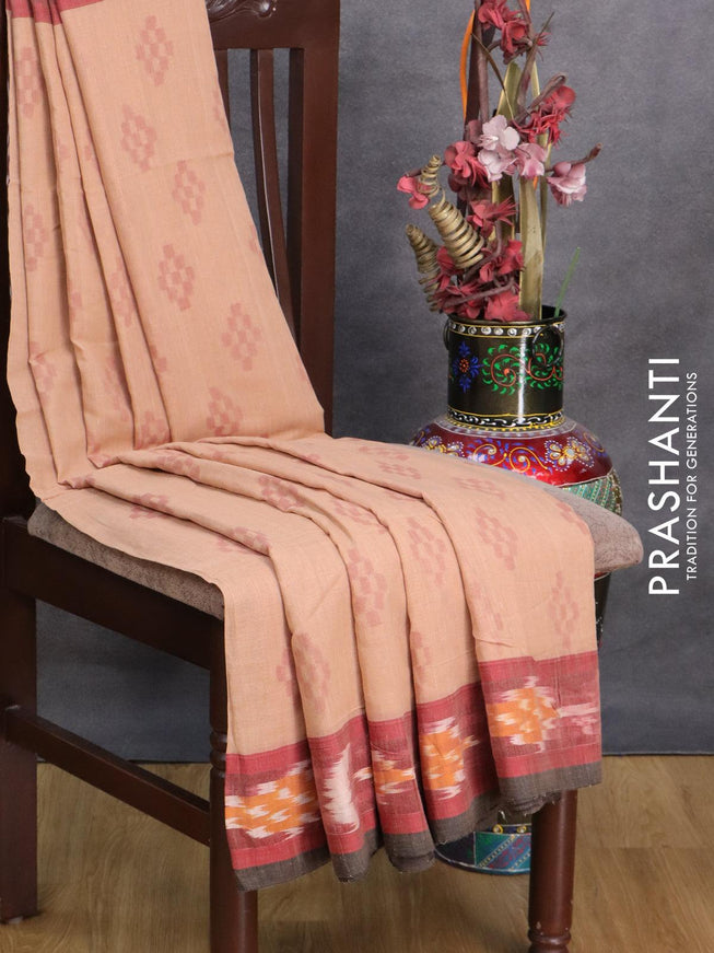 Bengal soft cotton saree sandal with butta prints and ikat woven border - {{ collection.title }} by Prashanti Sarees