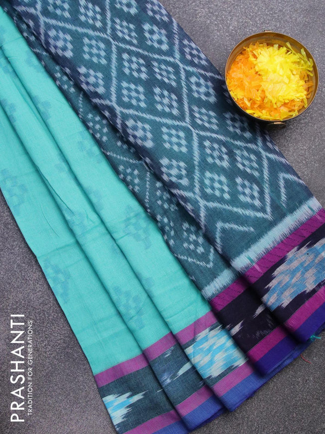 Bengal soft cotton saree teal blue and peacock blue with butta prints and ikat woven border - {{ collection.title }} by Prashanti Sarees