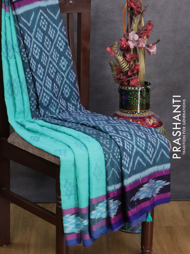 Bengal soft cotton saree teal blue and peacock blue with butta prints and ikat woven border - {{ collection.title }} by Prashanti Sarees