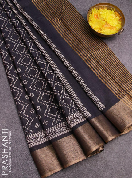 Bhagalpuri saree black with allover bandhani prints and zari woven border - {{ collection.title }} by Prashanti Sarees