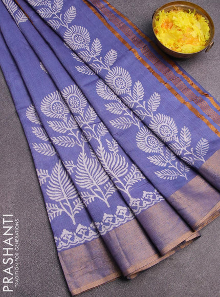 Bhagalpuri saree blue shade with leaf butta prints and zari woven border - {{ collection.title }} by Prashanti Sarees