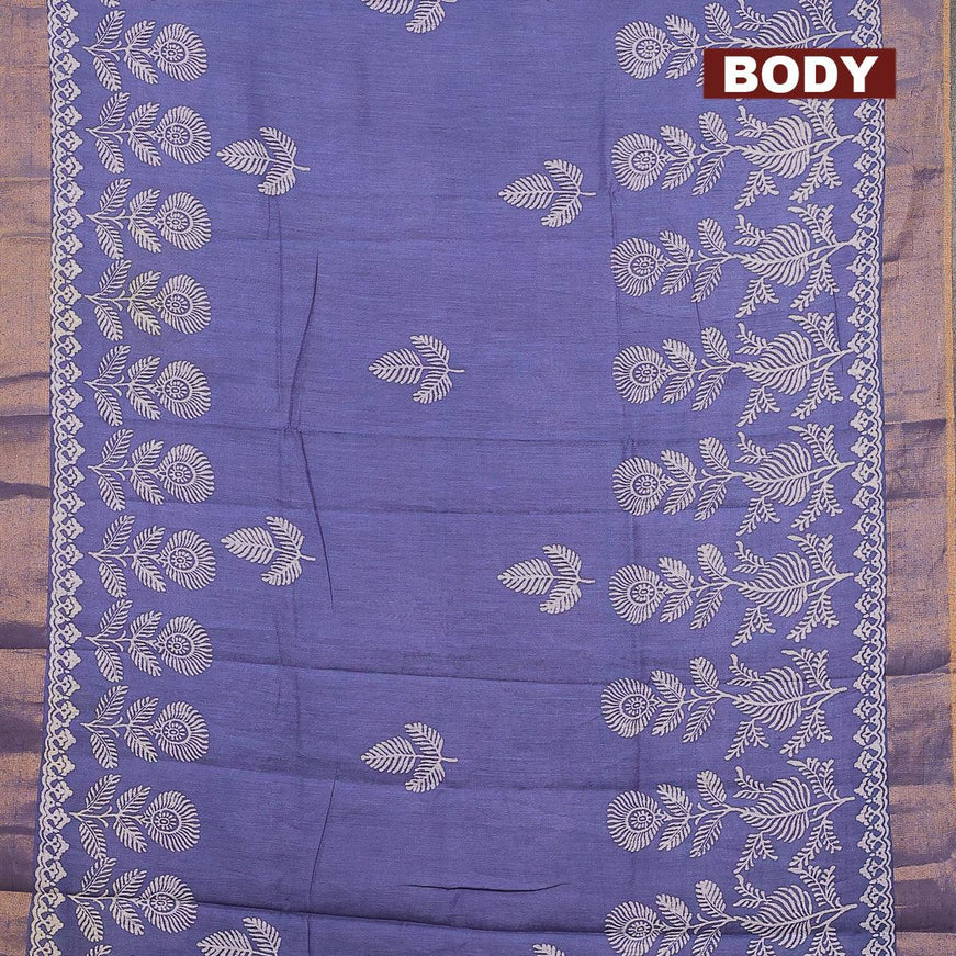 Bhagalpuri saree blue shade with leaf butta prints and zari woven border - {{ collection.title }} by Prashanti Sarees