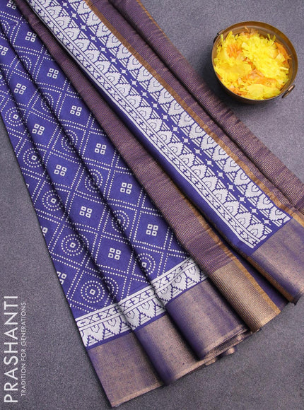 Bhagalpuri saree blue with allover geometric prints and zari woven border - {{ collection.title }} by Prashanti Sarees