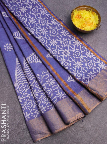 Bhagalpuri saree blue with butta prints and zari woven border - {{ collection.title }} by Prashanti Sarees