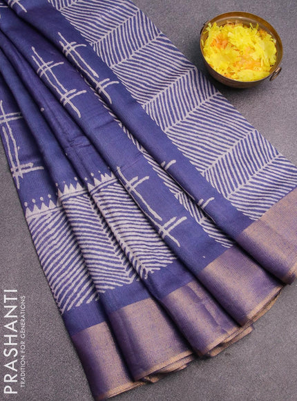 Bhagalpuri saree blue with geometric butta prints and zari woven border - {{ collection.title }} by Prashanti Sarees