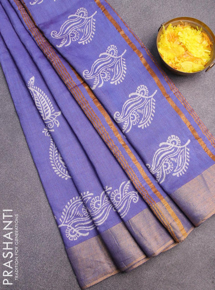 Bhagalpuri saree blue with paisley butta prints and silver zari woven border - {{ collection.title }} by Prashanti Sarees