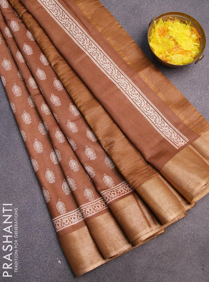 Bhagalpuri saree brown with allover butta prints and zari woven border - {{ collection.title }} by Prashanti Sarees