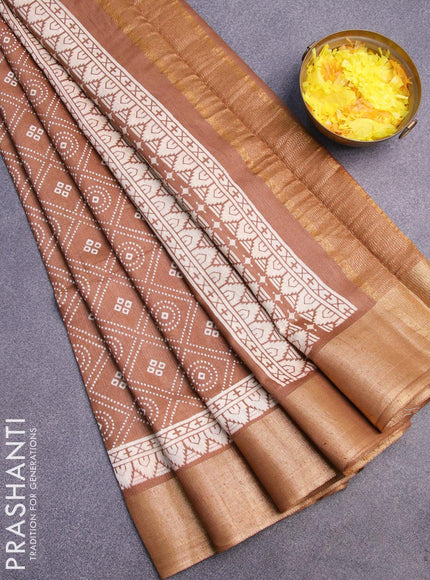 Bhagalpuri saree brown with allover geometric prints and zari woven border - {{ collection.title }} by Prashanti Sarees