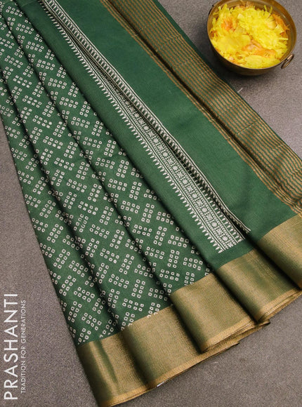 Bhagalpuri saree dark green with allover bandhani prints and zari woven border - {{ collection.title }} by Prashanti Sarees