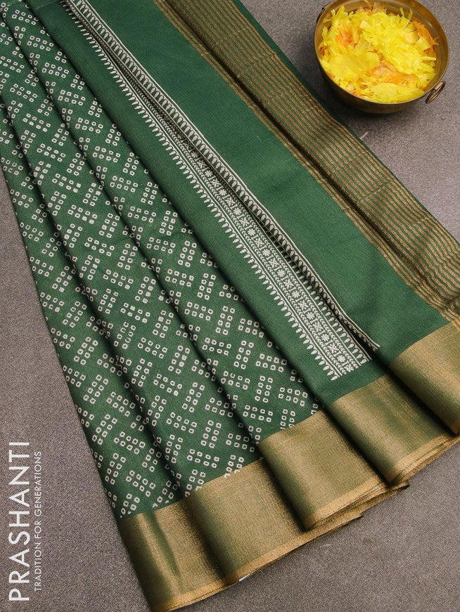 Bhagalpuri saree dark green with allover bandhani prints and zari woven border - {{ collection.title }} by Prashanti Sarees