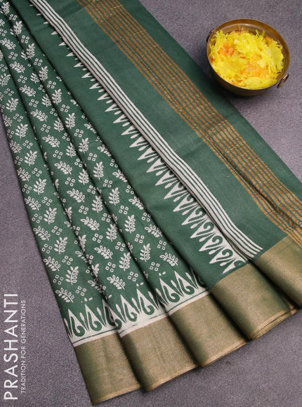 Bhagalpuri saree dark green with allover prints and zari woven border - {{ collection.title }} by Prashanti Sarees