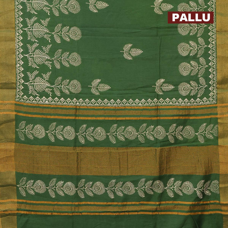 Bhagalpuri saree dark green with leaf butta prints and zari woven border - {{ collection.title }} by Prashanti Sarees