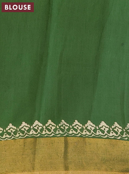 Bhagalpuri saree dark green with leaf butta prints and zari woven border - {{ collection.title }} by Prashanti Sarees