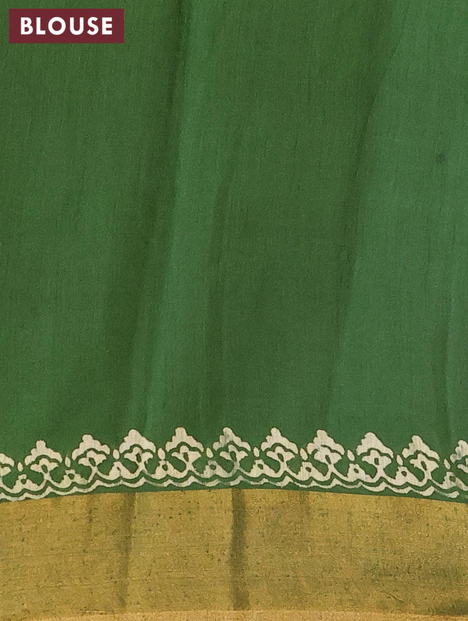 Bhagalpuri saree dark green with leaf butta prints and zari woven border - {{ collection.title }} by Prashanti Sarees