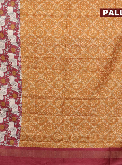 Bhagalpuri saree dark mustard and maroon with allover bandhani prints and long pichwai printed zari woven border - {{ collection.title }} by Prashanti Sarees