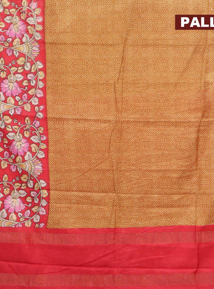 Bhagalpuri saree dark mustard and red with allover bandhani prints and long kalamkari printed zari border - {{ collection.title }} by Prashanti Sarees