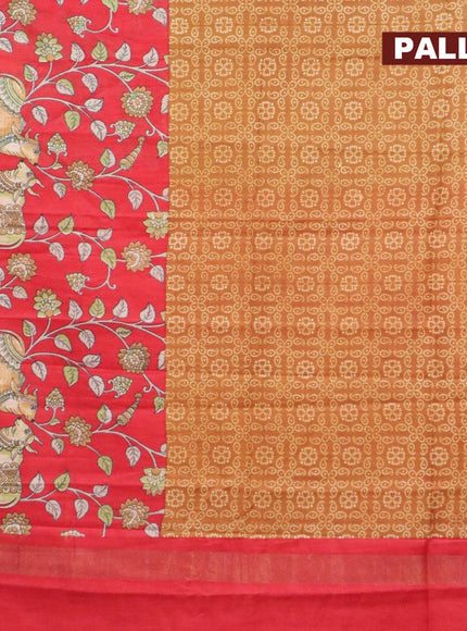 Bhagalpuri saree dark mustard and red with allover bandhani prints and long pichwai printed zari woven border - {{ collection.title }} by Prashanti Sarees