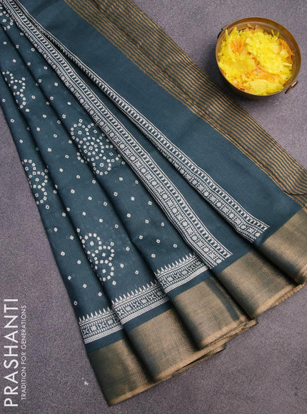 Bhagalpuri saree dark peacock green with allover bandhani prints and zari woven border - {{ collection.title }} by Prashanti Sarees